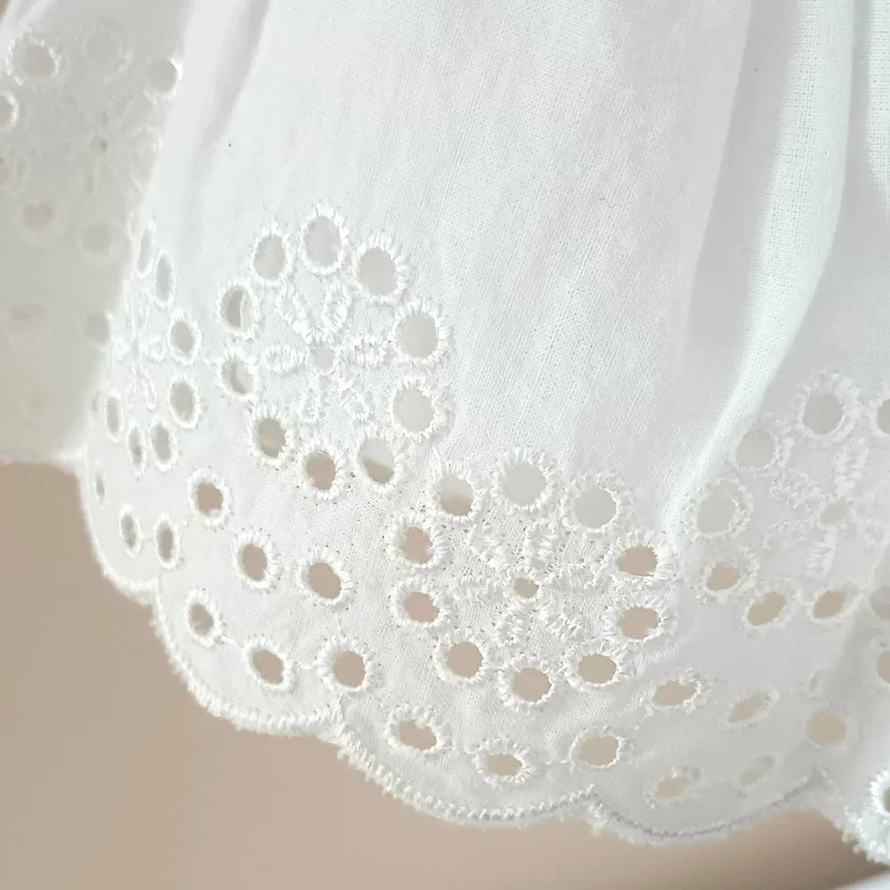 Calvin Klein Denim & Eyelet Peplum Dress 12M White Off Shoulder Peasant
